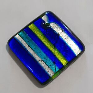 Handcrafted Murano style blue green gold glass square pendant no chain